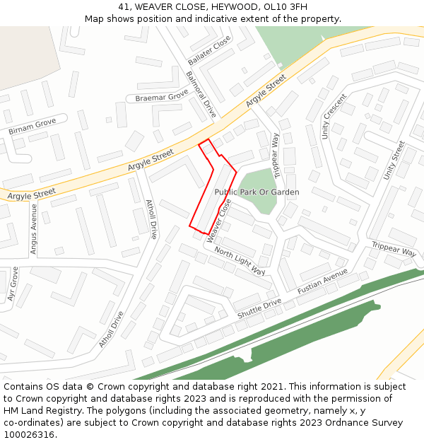 41, WEAVER CLOSE, HEYWOOD, OL10 3FH: Location map and indicative extent of plot