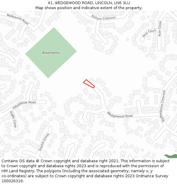 41, WEDGEWOOD ROAD, LINCOLN, LN6 3LU: Location map and indicative extent of plot