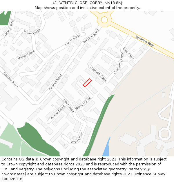 41, WENTIN CLOSE, CORBY, NN18 8NJ: Location map and indicative extent of plot