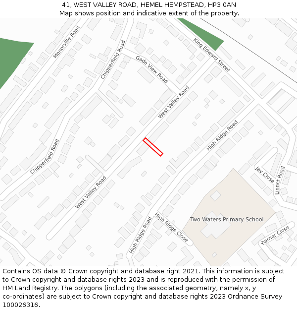 41, WEST VALLEY ROAD, HEMEL HEMPSTEAD, HP3 0AN: Location map and indicative extent of plot