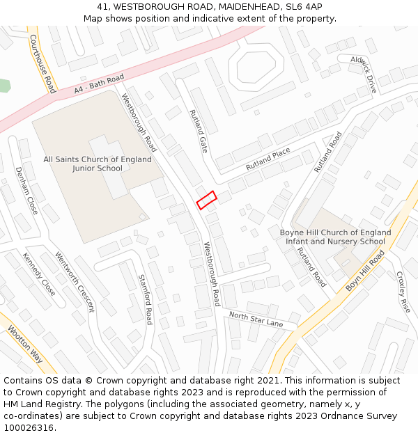 41, WESTBOROUGH ROAD, MAIDENHEAD, SL6 4AP: Location map and indicative extent of plot
