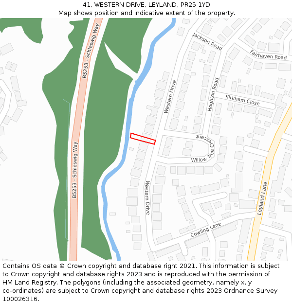 41, WESTERN DRIVE, LEYLAND, PR25 1YD: Location map and indicative extent of plot