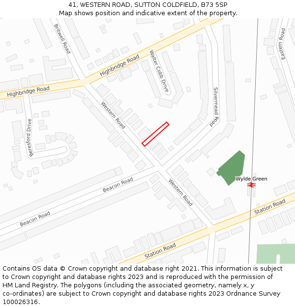 41, WESTERN ROAD, SUTTON COLDFIELD, B73 5SP: Location map and indicative extent of plot