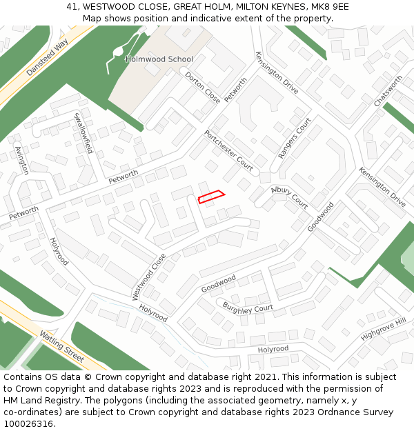 41, WESTWOOD CLOSE, GREAT HOLM, MILTON KEYNES, MK8 9EE: Location map and indicative extent of plot