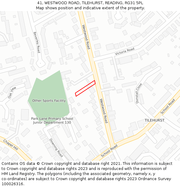 41, WESTWOOD ROAD, TILEHURST, READING, RG31 5PL: Location map and indicative extent of plot