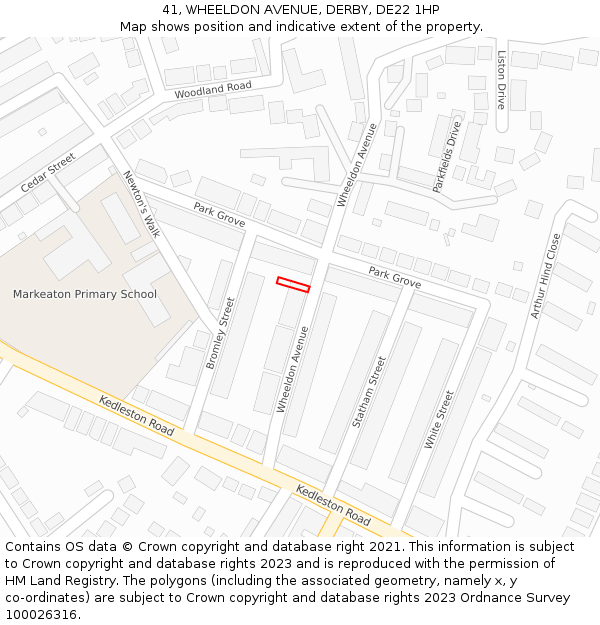 41, WHEELDON AVENUE, DERBY, DE22 1HP: Location map and indicative extent of plot