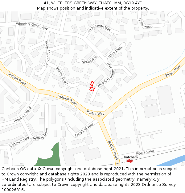 41, WHEELERS GREEN WAY, THATCHAM, RG19 4YF: Location map and indicative extent of plot