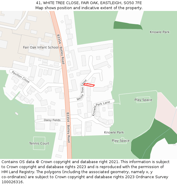 41, WHITE TREE CLOSE, FAIR OAK, EASTLEIGH, SO50 7FE: Location map and indicative extent of plot
