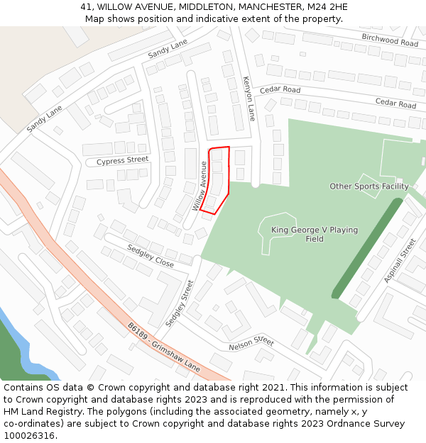 41, WILLOW AVENUE, MIDDLETON, MANCHESTER, M24 2HE: Location map and indicative extent of plot