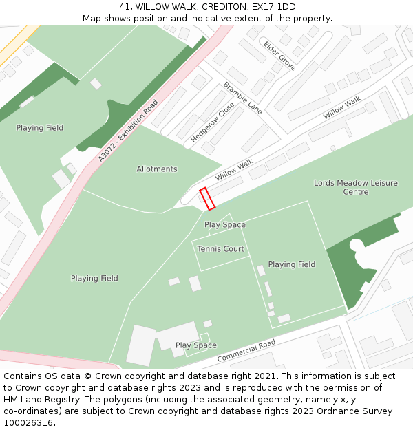 41, WILLOW WALK, CREDITON, EX17 1DD: Location map and indicative extent of plot