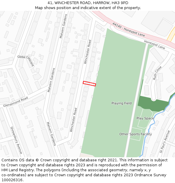 41, WINCHESTER ROAD, HARROW, HA3 9PD: Location map and indicative extent of plot