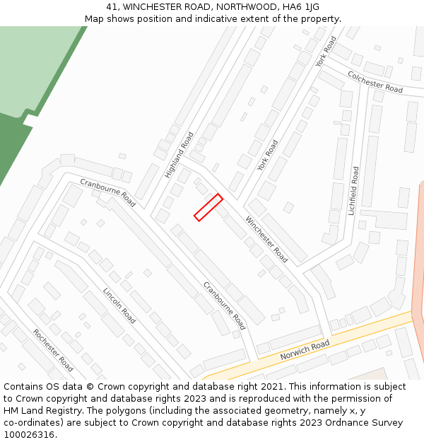 41, WINCHESTER ROAD, NORTHWOOD, HA6 1JG: Location map and indicative extent of plot
