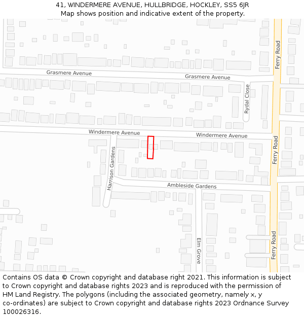 41, WINDERMERE AVENUE, HULLBRIDGE, HOCKLEY, SS5 6JR: Location map and indicative extent of plot