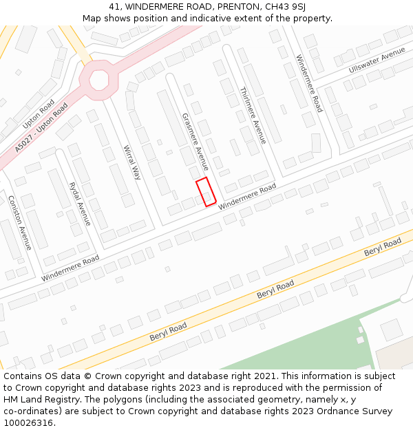 41, WINDERMERE ROAD, PRENTON, CH43 9SJ: Location map and indicative extent of plot