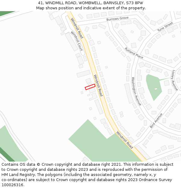 41, WINDMILL ROAD, WOMBWELL, BARNSLEY, S73 8PW: Location map and indicative extent of plot