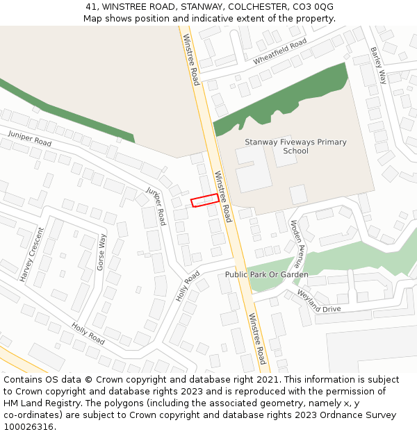 41, WINSTREE ROAD, STANWAY, COLCHESTER, CO3 0QG: Location map and indicative extent of plot