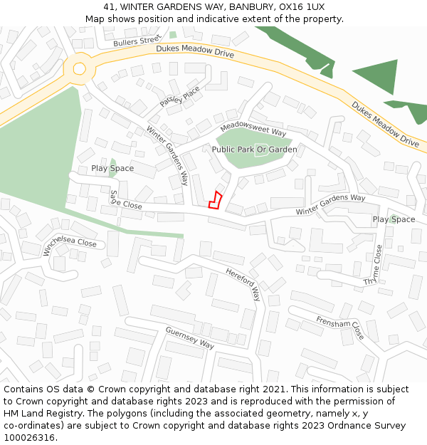 41, WINTER GARDENS WAY, BANBURY, OX16 1UX: Location map and indicative extent of plot