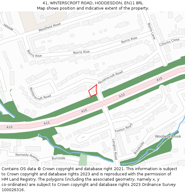 41, WINTERSCROFT ROAD, HODDESDON, EN11 8RL: Location map and indicative extent of plot