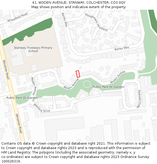 41, WODEN AVENUE, STANWAY, COLCHESTER, CO3 0QY: Location map and indicative extent of plot