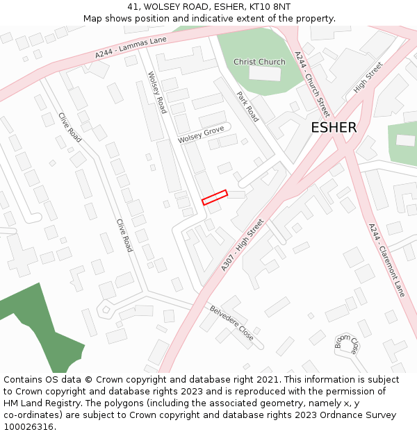 41, WOLSEY ROAD, ESHER, KT10 8NT: Location map and indicative extent of plot