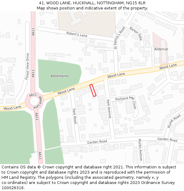 41, WOOD LANE, HUCKNALL, NOTTINGHAM, NG15 6LR: Location map and indicative extent of plot