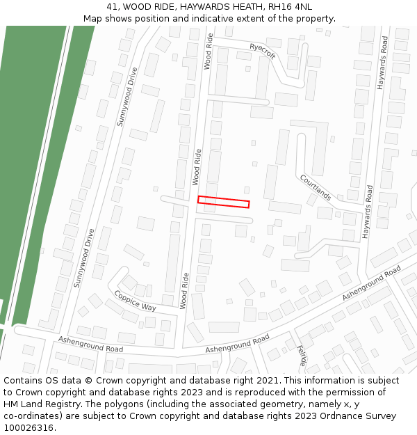 41, WOOD RIDE, HAYWARDS HEATH, RH16 4NL: Location map and indicative extent of plot