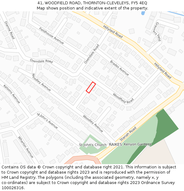 41, WOODFIELD ROAD, THORNTON-CLEVELEYS, FY5 4EQ: Location map and indicative extent of plot