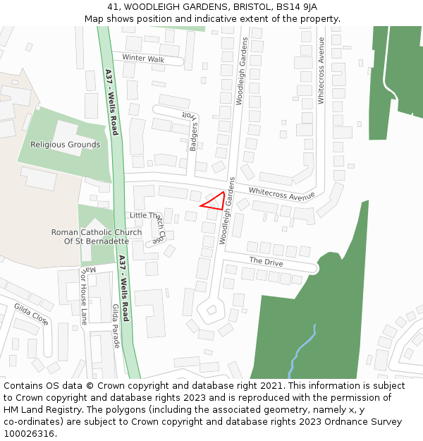 41, WOODLEIGH GARDENS, BRISTOL, BS14 9JA: Location map and indicative extent of plot