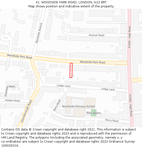 41, WOODSIDE PARK ROAD, LONDON, N12 8RT: Location map and indicative extent of plot