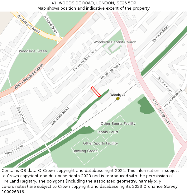 41, WOODSIDE ROAD, LONDON, SE25 5DP: Location map and indicative extent of plot