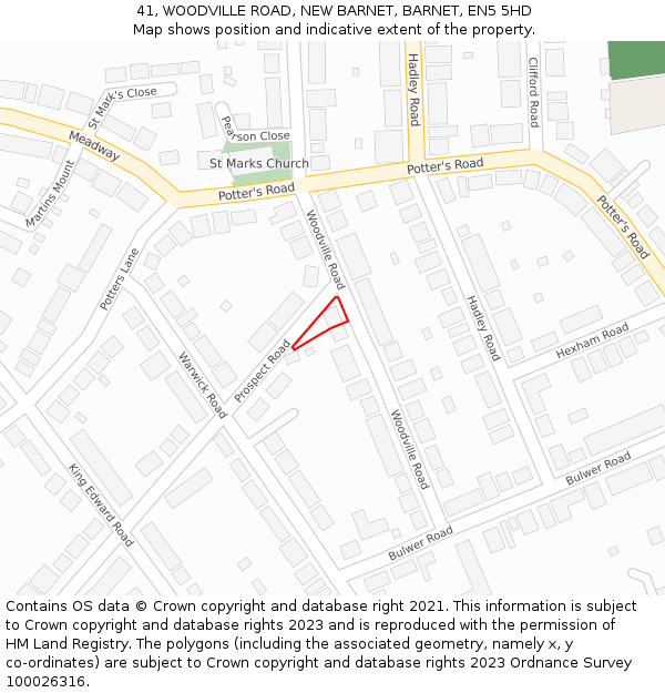 41, WOODVILLE ROAD, NEW BARNET, BARNET, EN5 5HD: Location map and indicative extent of plot