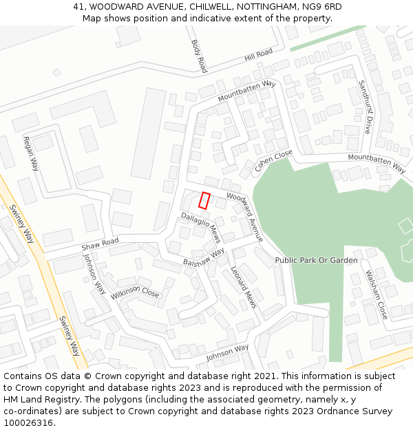 41, WOODWARD AVENUE, CHILWELL, NOTTINGHAM, NG9 6RD: Location map and indicative extent of plot
