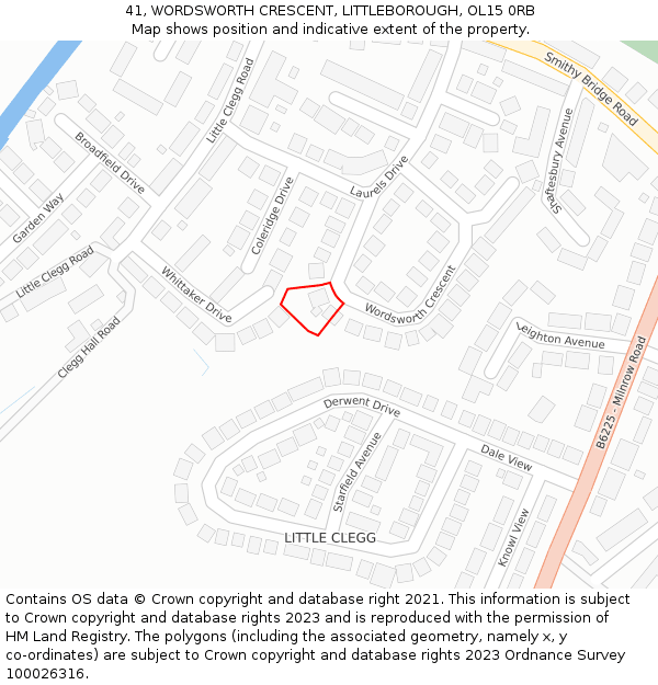 41, WORDSWORTH CRESCENT, LITTLEBOROUGH, OL15 0RB: Location map and indicative extent of plot