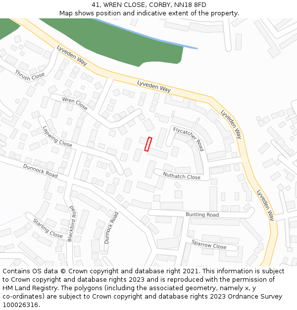 41, WREN CLOSE, CORBY, NN18 8FD: Location map and indicative extent of plot