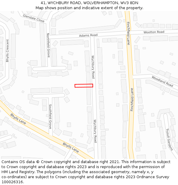 41, WYCHBURY ROAD, WOLVERHAMPTON, WV3 8DN: Location map and indicative extent of plot