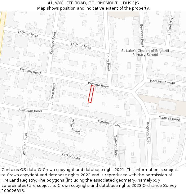 41, WYCLIFFE ROAD, BOURNEMOUTH, BH9 1JS: Location map and indicative extent of plot