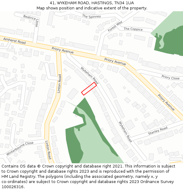 41, WYKEHAM ROAD, HASTINGS, TN34 1UA: Location map and indicative extent of plot