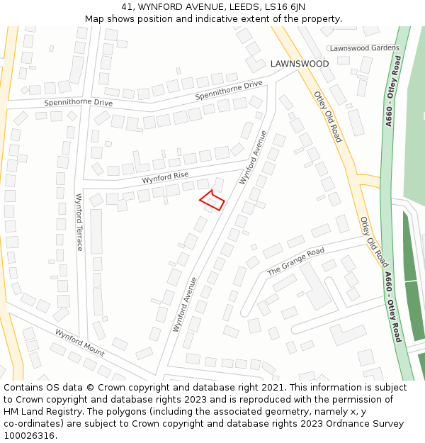 41, WYNFORD AVENUE, LEEDS, LS16 6JN: Location map and indicative extent of plot