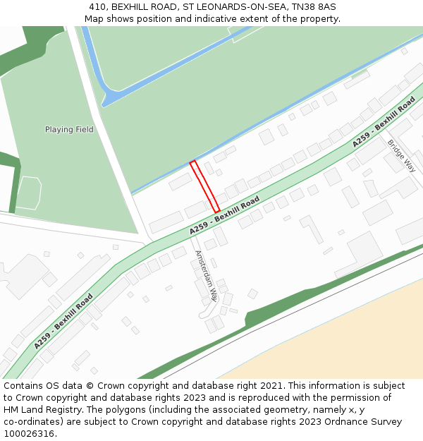 410, BEXHILL ROAD, ST LEONARDS-ON-SEA, TN38 8AS: Location map and indicative extent of plot