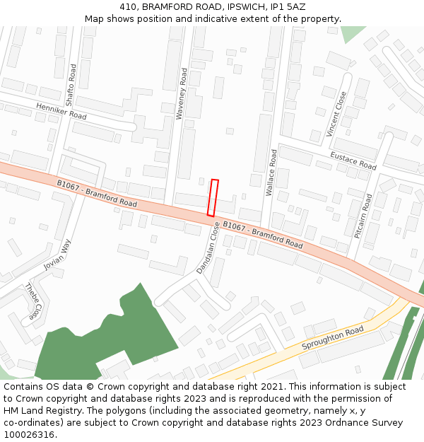 410, BRAMFORD ROAD, IPSWICH, IP1 5AZ: Location map and indicative extent of plot