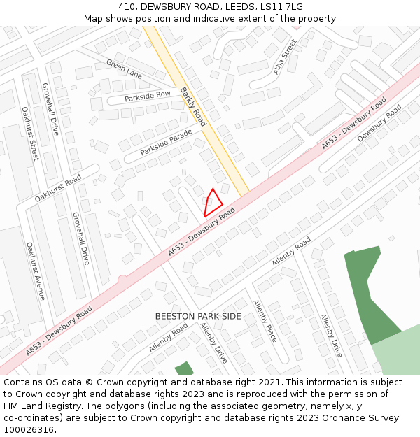 410, DEWSBURY ROAD, LEEDS, LS11 7LG: Location map and indicative extent of plot