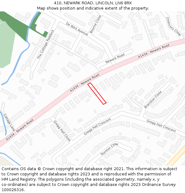 410, NEWARK ROAD, LINCOLN, LN6 8RX: Location map and indicative extent of plot