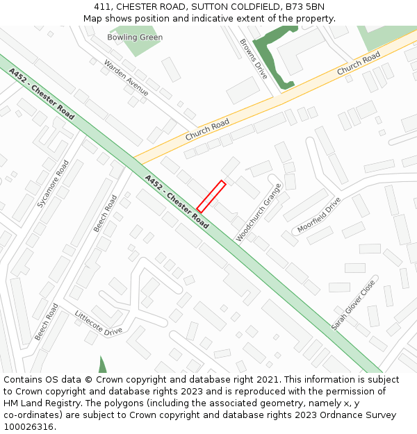 411, CHESTER ROAD, SUTTON COLDFIELD, B73 5BN: Location map and indicative extent of plot