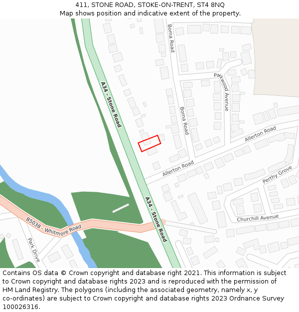 411, STONE ROAD, STOKE-ON-TRENT, ST4 8NQ: Location map and indicative extent of plot