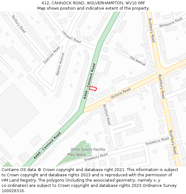 412, CANNOCK ROAD, WOLVERHAMPTON, WV10 0RF: Location map and indicative extent of plot