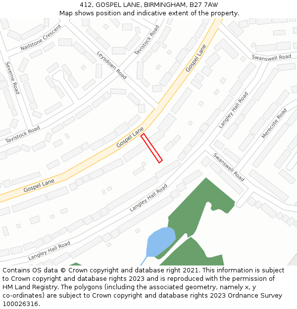 412, GOSPEL LANE, BIRMINGHAM, B27 7AW: Location map and indicative extent of plot
