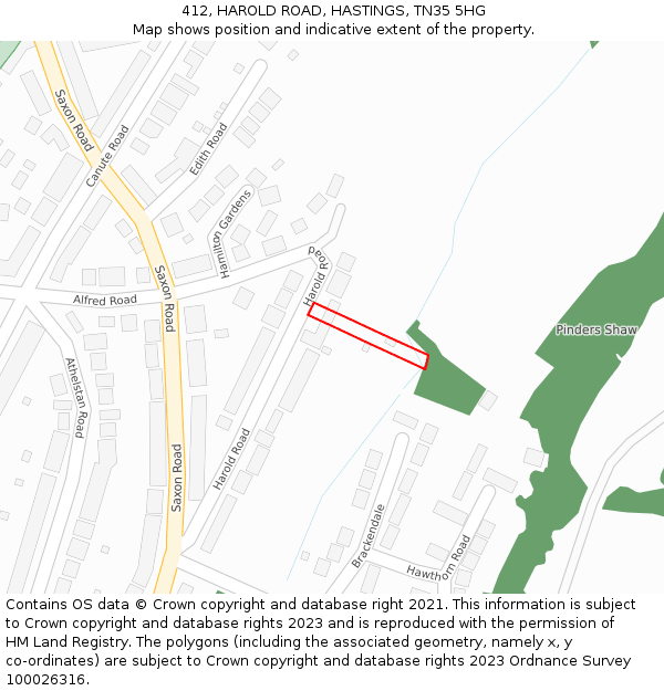 412, HAROLD ROAD, HASTINGS, TN35 5HG: Location map and indicative extent of plot