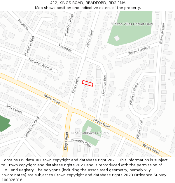 412, KINGS ROAD, BRADFORD, BD2 1NA: Location map and indicative extent of plot