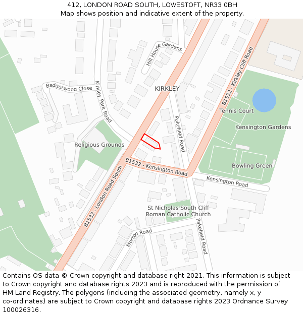 412, LONDON ROAD SOUTH, LOWESTOFT, NR33 0BH: Location map and indicative extent of plot