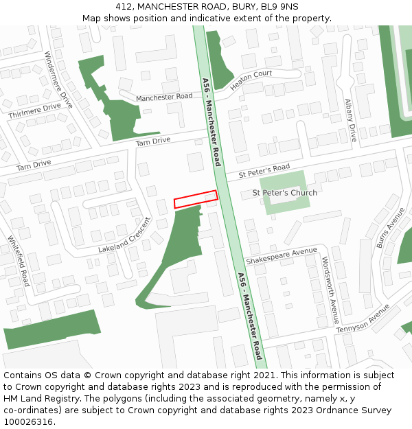 412, MANCHESTER ROAD, BURY, BL9 9NS: Location map and indicative extent of plot
